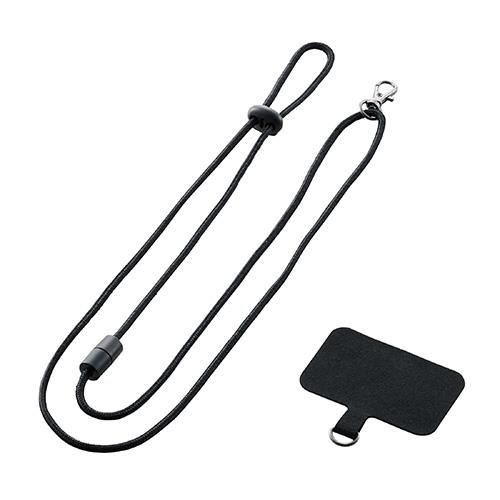 エレコム(ELECOM) P-STHNECBK ブラック スマホ汎用外付けストラップホール/ネックストラップ付き