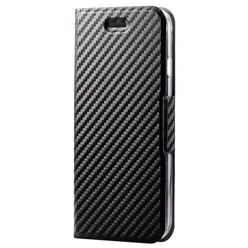 エレコム(ELECOM) PM-A22SPLFUCB カーボン調 ブラック iPhone SE第3世代/SE第2世代/8/7用 レザーケース 手帳型