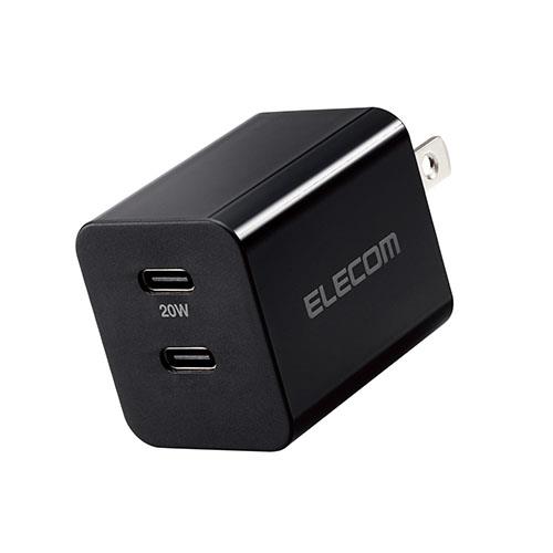エレコム ELECOM MPA-ACCP35BK(ブラック) PD対応AC充電器 USB充電器 Type-C 2ポート搭載 最大出力20W