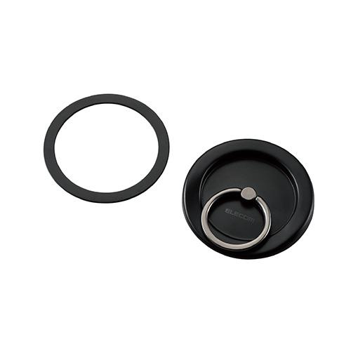 エレコム(ELECOM) P-STRMKPF-BK ブラック スマホリング マグネット メタルプレート付属 スマホスタンド機能