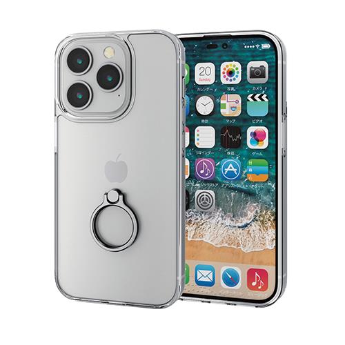 エレコム(ELECOM) PM-A22CHVCKRSV シルバー iPhone 14 Pro用 ハイブリッドケース リング付 耐衝撃