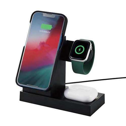 エレコム(ELECOM) W-MS06BK ブラック iPhone/AppleWatch/AirPods対応 マグネット式 ワイヤレス充電器 7.5W