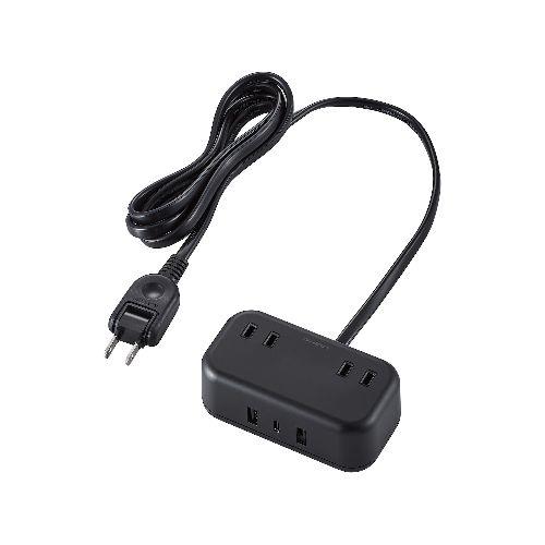 エレコム(ELECOM) ECT-25215BK ブラック 電源タップ 1.5m コンセント×2 Type-C×1 USB-A×2 PD対応