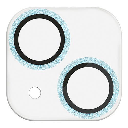 エレコム(ELECOM) iPhone15/15 Plus カメラフィルム ガラス フレーム付 グリッター仕様 高透明 ブルー