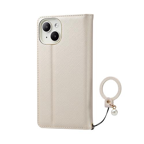 エレコム(ELECOM) iPhone15 ケース レザー 手帳型 フィンガーストラップ付 ホワイト