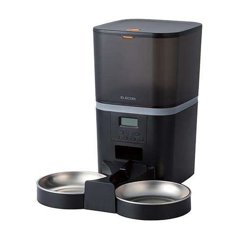 エレコム(ELECOM) PET-AF02BK ブラック 自動給餌器 猫 中小型犬 6L 2匹用 録音可 タイマー式 1日6食