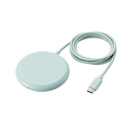 エレコム(ELECOM) W-QA25-GN グリーン ワイヤレス充電器 Qi認証 5W 卓上 滑り止めパッド ケーブル一体