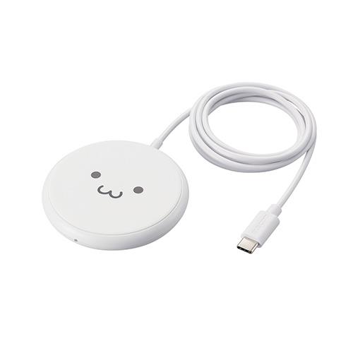 エレコム(ELECOM) W-QA25-WF しろちゃん ワイヤレス充電器 Qi認証 5W 卓上 滑り止めパッド ケーブル一体