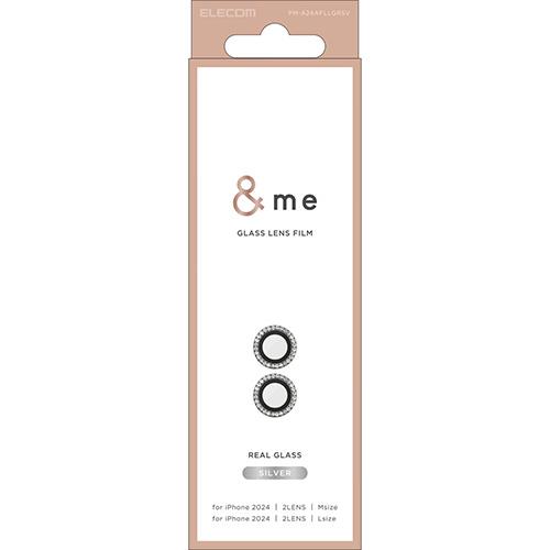 エレコム(ELECOM) PM-A24AFLLGRSV シルバー iPhone16/Plus用カメラフィルム ガラス ラインストーン 高透明 指紋防止