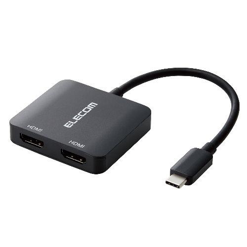 エレコム(ELECOM) AD-CHDMI2BK2 ブラック USB Type-C-HDMI 変換 USB-C プラグ to HDMIポート×2 12cm 4K 60Hz 3画面表示