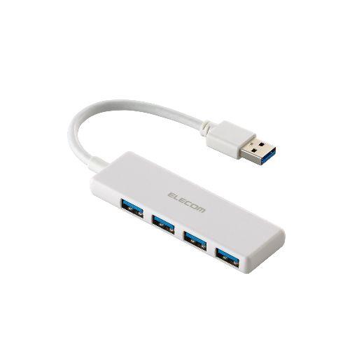 エレコム(ELECOM) U3H-H040WH ホワイト USBハブ USB3.2 Gen1 USB-A×4 バスパワー コンパクト 薄型 ケーブル長10cm