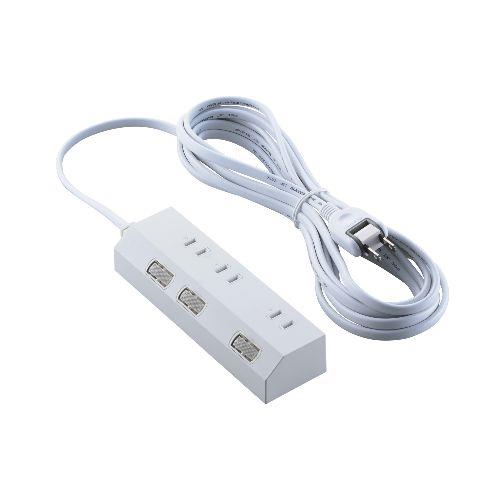 エレコム(ELECOM) T-IS01-2350WH ホワイト 電源タップ 延長コード 5m コンセント 3個口 ほこりシャッター 極性対応 絶縁キャップ 個別スイッチ