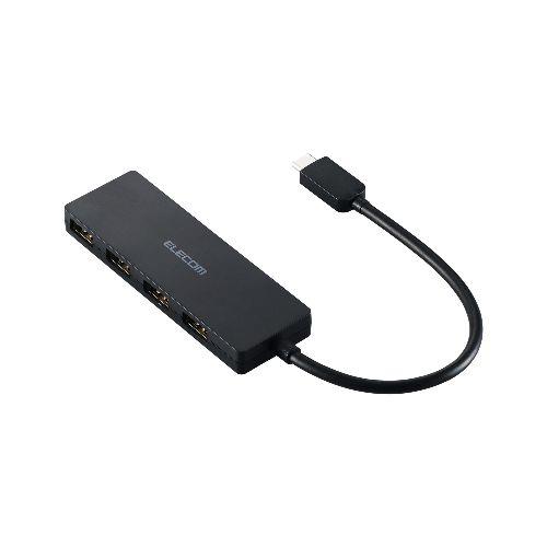 エレコム(ELECOM) U2HC-H040BK ブラック Type-C ハブ USB2.0 USB-A ×4 バスパワー コンパクト 薄型 ケーブル長15cm
