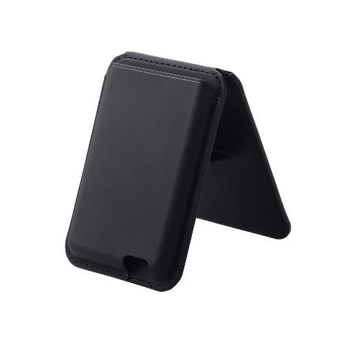 エレコム(ELECOM) AMS-MAGWSBK ブラック カードケース スマホスタンド MagSafe iPhone用 2~3枚収納 磁気防止シート付属 マグネット 簡単脱着 軽量