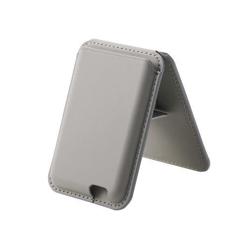 エレコム(ELECOM) AMS-MAGWSGY グレー カードケース スマホスタンド MagSafe iPhone用 2~3枚収納 磁気防止シート付属 マグネット 簡単脱着 軽量