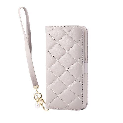 エレコム(ELECOM) PM-A25SPLFJM4GB グレージュ iPhone 16e ケース レザー 手帳型 マグネット 衝撃吸収 ハンドストラップ付 キルティング ミラー付