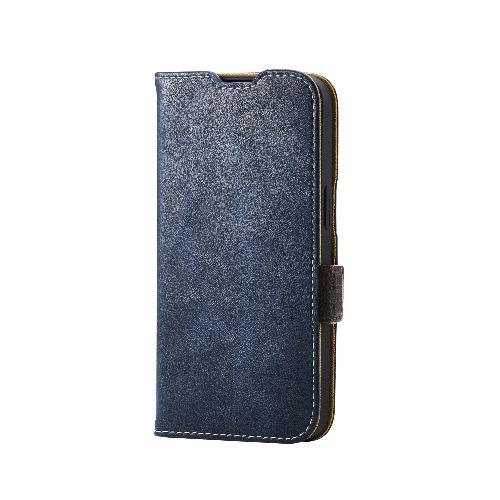 エレコム(ELECOM) PM-A25SPLFYNV ネイビー iPhone 16e ケース レザー 手帳型 マグネット フラップ 衝撃吸収 ストラップホール付 スタンド機能付