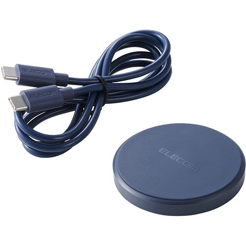 エレコム(ELECOM) W-QA28NV ネイビー ワイヤレス充電器 Qi 認証 12W/10W/7.5W/5W 卓上 充電器 ケーブル付属 1m 置くだけ充電 薄型 コンパクト