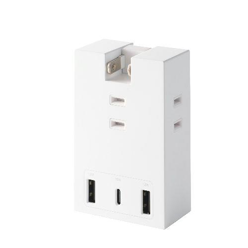 エレコム(ELECOM) T-U07-3A2CWH ホワイト 電源タップ USB直挿し コンセント 3口 Type-C×1 USB-A×2 コンパクト 雷ガード ほこり防止シャッター