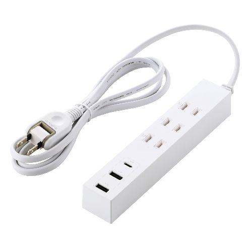 エレコム(ELECOM) T-U08-3A2C15WH ホワイト 延長コード 電源タップ 1.5m コンセント 3口 Type-C×1 USB-A×2 雷ガード ほこり防止シャッター