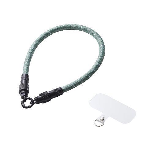 エレコム(ELECOM) P-STHH1CC08GN グリーンストライプ スマホストラップ ケーブル 2in1 ハンドストラップ USB Type-C to C 30cm PD 60W 急速充電