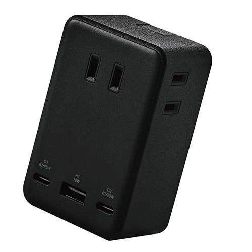 エレコム(ELECOM) T-U09-3AC2BK ブラック 電源タップ コンセント×3 USB Type-C×2 USB-A×1 ポート付き 67W PD対応 MacBook WindowsPC スマホ対応