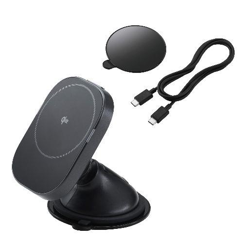 エレコム(ELECOM) W-QC12BK 黒 ワイヤレス充電器 Qi2 車 用 マグネット スマホホルダー 15W 高速充電 ダッシュボード対応 強力ゲル吸盤