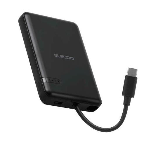 エレコム(ELECOM) DE-C62-5000-BK ブラック モバイルバッテリー 5000mAh 小型 USB-C ケーブル一体型 スマホ等充電可