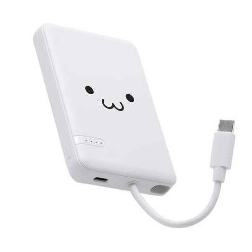 エレコム(ELECOM) DE-C62-5000-WF しろちゃん ホワイト×ブラック モバイルバッテリー 5000mAh 小型 USB-C ケーブル一体型 スマホ等充電可
