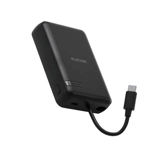 エレコム(ELECOM) DE-C63-10000-BK ブラック モバイルバッテリー 大容量 10000mAh 小型 USB-C ケーブル一体型 スマホ等充電可