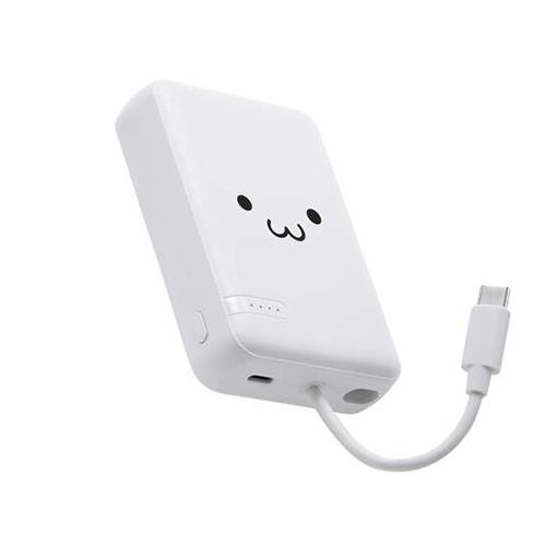 エレコム(ELECOM) DE-C63-10000-WF しろちゃん ホワイト×ブラック モバイルバッテリー 大容量 10000mAh 小型 USB-C ケーブル一体型 スマホ等充電可