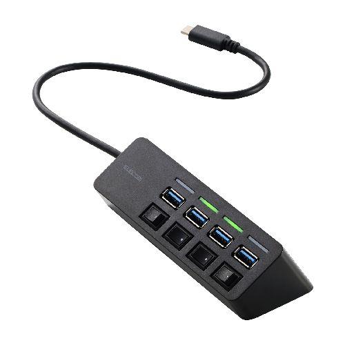 エレコム(ELECOM) U3HC-S040BK ブラック USB Type-C ハブ USB3.2 Gen1 USB-A ×4 バスパワー 個別スイッチ マグネット付 高速データ転送