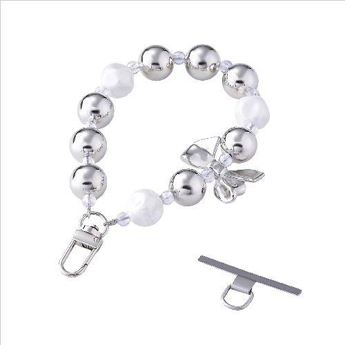 エレコム(ELECOM) P-STHBESV シルバー スマホストラップ 大玉ビーズ ハンドストラップ 手首 落下防止 おしゃれ iPhone/Android対応