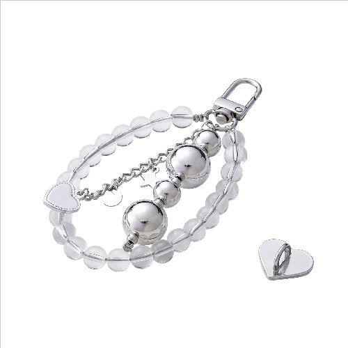 エレコム(ELECOM) P-STKHBECL クリア スマホチャーム ガラスビーズ ストラップ 強力粘着 ハート型チャームホルダー付 落下防止 おしゃれ