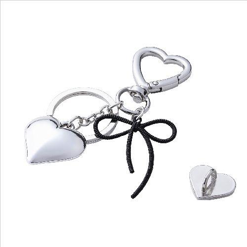 エレコム(ELECOM) P-STKHBEHSV シルバー スマホチャーム リボン ストラップ 強力粘着 ハート型チャームホルダー付 落下防止 おしゃれ