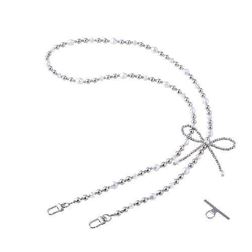 エレコム(ELECOM) P-STSDH1BERSV シルバー スマホストラップ リボンパールビーズ ショルダー 首掛け ストラップホルダーシート付 iPhone/Android対応