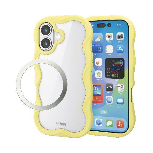 エレコム(ELECOM) PM-A25AFCWAVEYE イエロー iPhone17 ケース ハイブリッド 衝撃吸収 磁気吸着対応メタルステッカー付 背面クリア Grippy