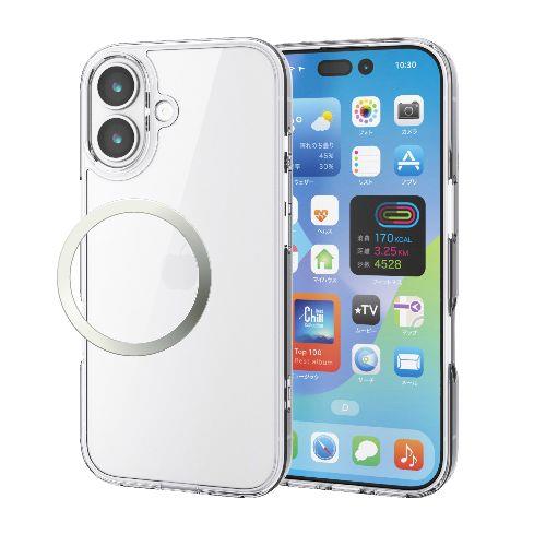 エレコム(ELECOM) PM-A25AHVCG1CR クリア iPhone17 ケース ハイブリッド 衝撃吸収 磁気吸着対応メタルステッカー付 背面ガラス