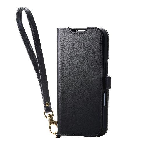 エレコム(ELECOM) PM-A25APLFY4BK ブラック iPhone17 ケース レザー 手帳型 マグネット 衝撃吸収 ハンドストラップ付 スタンド機能付