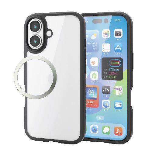 エレコム(ELECOM) PM-A25ATS3BK ブラック iPhone17 ケース ハイブリッド 衝撃吸収 軽量 薄型 磁気吸着対応メタルステッカー付 ガラスフィルム付