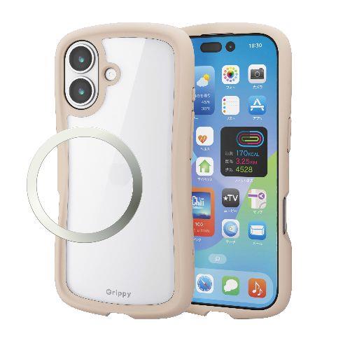 エレコム(ELECOM) PM-A25AGRPFCBE ベージュ iPhone17 ケース ハイブリッド 衝撃吸収 磁気吸着対応メタルステッカー付 Grippy