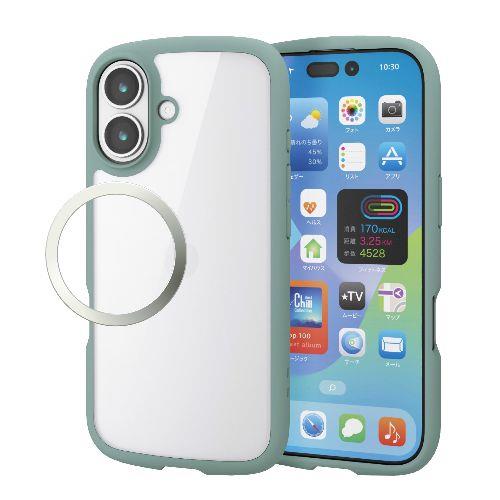 エレコム(ELECOM) PM-A25ATSLFCGN グリーン iPhone17 ケース ハイブリッド 衝撃吸収 軽量 薄型 磁気吸着対応メタルステッカー付 TOUGH SLIM LITE