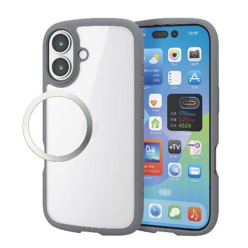 エレコム(ELECOM) PM-A25ATSLFCGY グレー iPhone17 ケース ハイブリッド 衝撃吸収 軽量 薄型 磁気吸着対応メタルステッカー付 TOUGH SLIM LITE