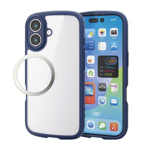 エレコム(ELECOM) PM-A25ATSLFCKNV ネイビー iPhone17 ケース ハイブリッド 衝撃吸収 軽量 薄型 磁気吸着対応メタルステッカー付 極限保護
