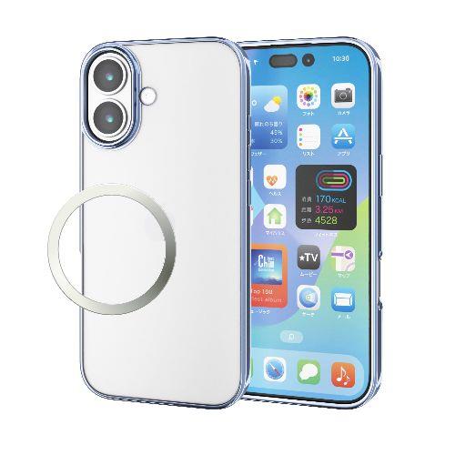 エレコム(ELECOM) PM-A25AUCTMBU ブルー iPhone17 ケース ソフト 薄型 磁気吸着対応メタルステッカー付 メタリックデザイン