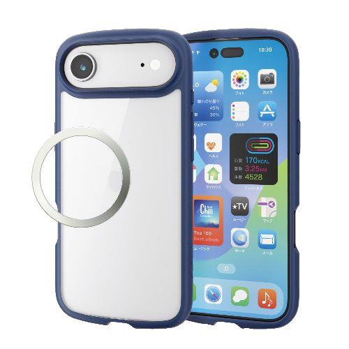 エレコム(ELECOM) PM-A25BTSLFCNV ネイビー iPhone Air ケース ハイブリッド 衝撃吸収 軽量 薄型 磁気吸着対応メタルステッカー付