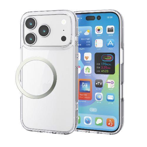 エレコム(ELECOM) PM-A25CHVCG1CR クリア iPhone17 Pro ケース ハイブリッド 衝撃吸収 磁気吸着対応メタルステッカー付 背面ガラス
