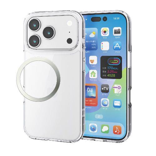 エレコム(ELECOM) PM-A25CHVCKCR クリア iPhone17 Pro ケース ハイブリッド 衝撃吸収 磁気吸着対応メタルステッカー付