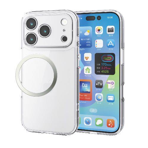 エレコム(ELECOM) PM-A25CHVCKKCR クリア iPhone17 Pro ケース ハイブリッド 衝撃吸収 磁気吸着対応メタルステッカー付 極限保護