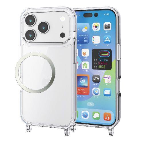 エレコム(ELECOM) PM-A25CHVCKSHCR クリア iPhone17 Pro ケース ハイブリッド 衝撃吸収 磁気吸着対応メタルステッカー付 ｼｮﾙﾀﾞｰｽﾄﾗｯﾌﾟﾎｰﾙ付